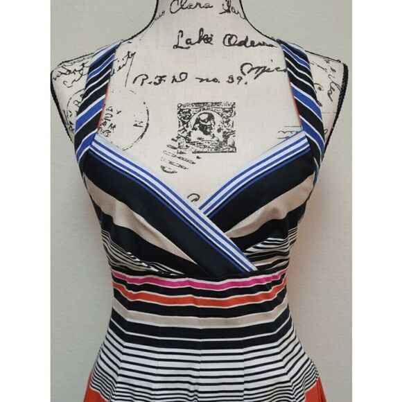 NWT CALVIN KLEIN Retro Striped Cross-back Pleated Dress SIZE S MSRP $134 - Picture 10 of 14